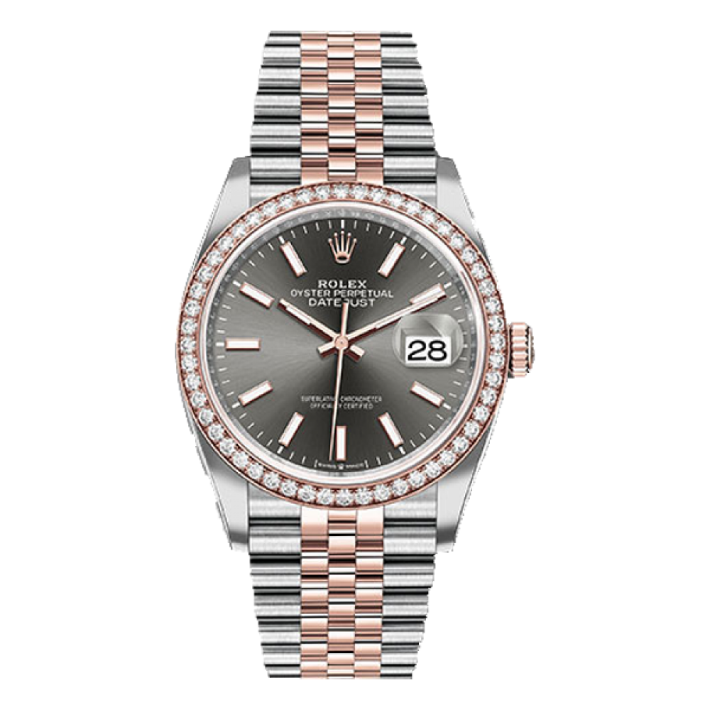 Rolex Datejust Rolesor Everose Gold Dark Rhodium Index Dial - Diamond Bezel